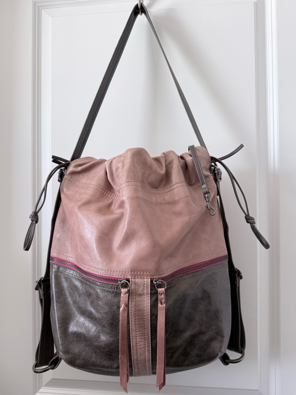 Rough & Tumble CUSTOM Leather Drawstring Shoulder Bag — Prawn and Wolf